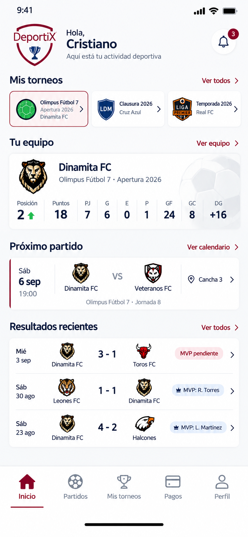 App DeportiX - Inicio